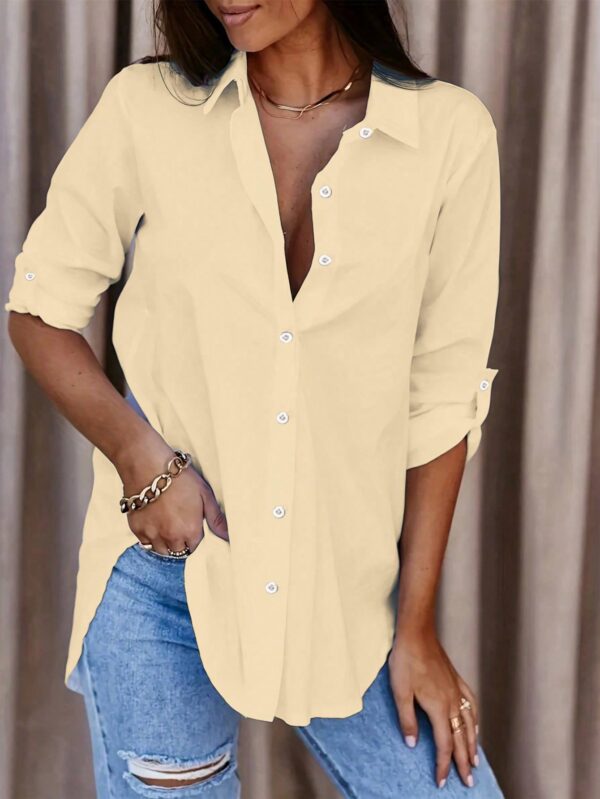 Camisa Casual de Manga Larga con Botones y Cuello en V - Image 35