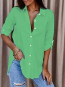 Camisa Casual de Manga Larga con Botones y Cuello en V