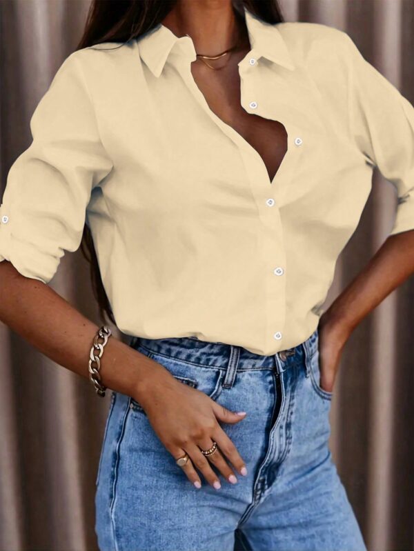 Camisa Casual de Manga Larga con Botones y Cuello en V - Image 37