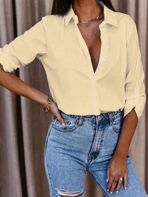 Camisa Casual de Manga Larga con Botones y Cuello en V - Image 36