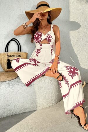 Mono Elegante Estampado con Tirantes y Cintura Alta