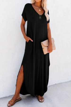 Vestido Casual de Mujer con Bolsillo Diagonal y Abertura
