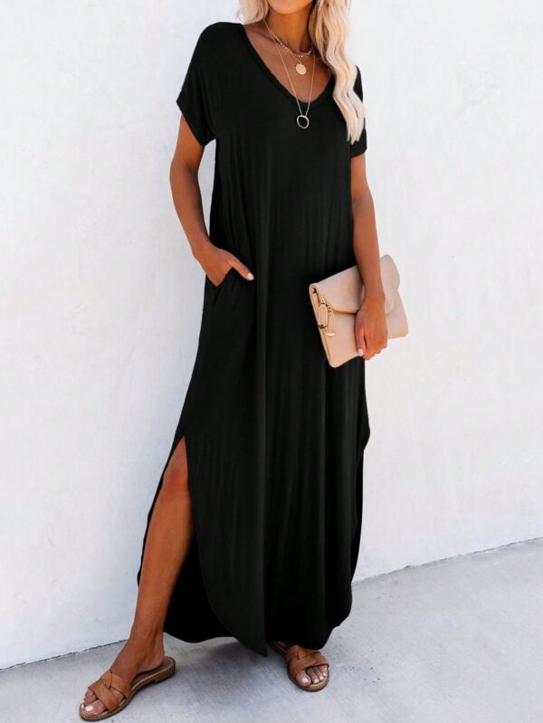 Vestido Casual de Mujer con Bolsillo Diagonal y Abertura