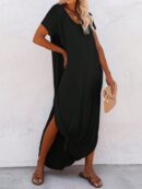 Vestido Casual de Mujer con Bolsillo Diagonal y Abertura