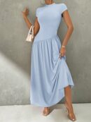 Vestido Midi Asimétrico A-Line Elegante y Simple con Cuello Alto