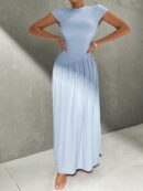 Vestido Midi Asimétrico A-Line Elegante y Simple con Cuello Alto
