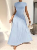 Vestido Midi Asimétrico A-Line Elegante y Simple con Cuello Alto