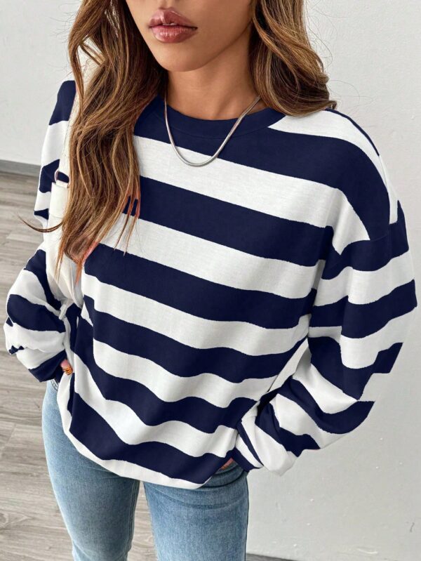 Sweatshirt Casual con Cuello Ancho y Rayas, Manga Larga