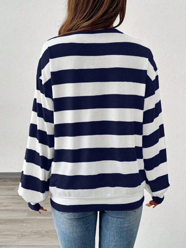 Sweatshirt Casual con Cuello Ancho y Rayas, Manga Larga - Image 2