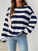 Sweatshirt Casual con Cuello Ancho y Rayas, Manga Larga
