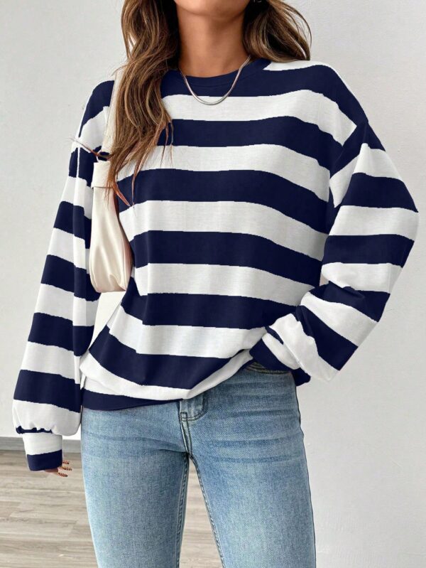 Sweatshirt Casual con Cuello Ancho y Rayas, Manga Larga - Image 4