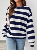 Sweatshirt Casual con Cuello Ancho y Rayas, Manga Larga