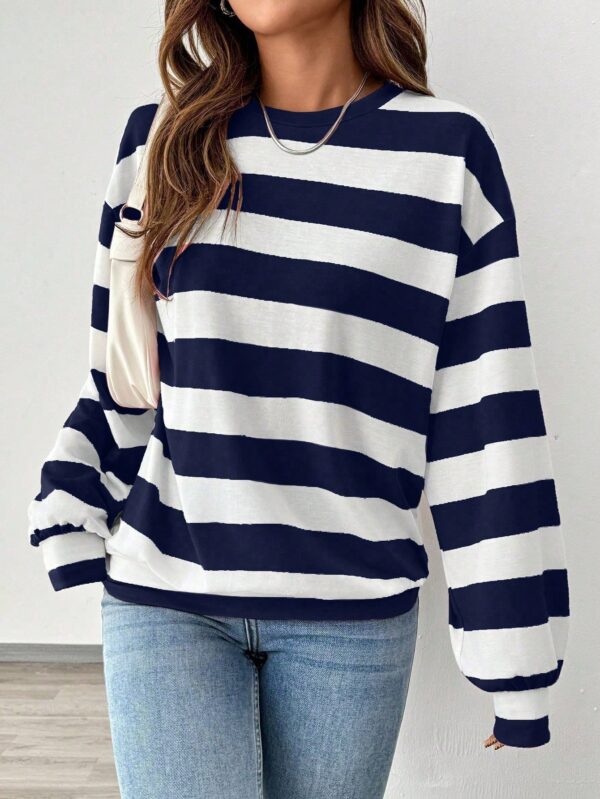 Sweatshirt Casual con Cuello Ancho y Rayas, Manga Larga - Image 6