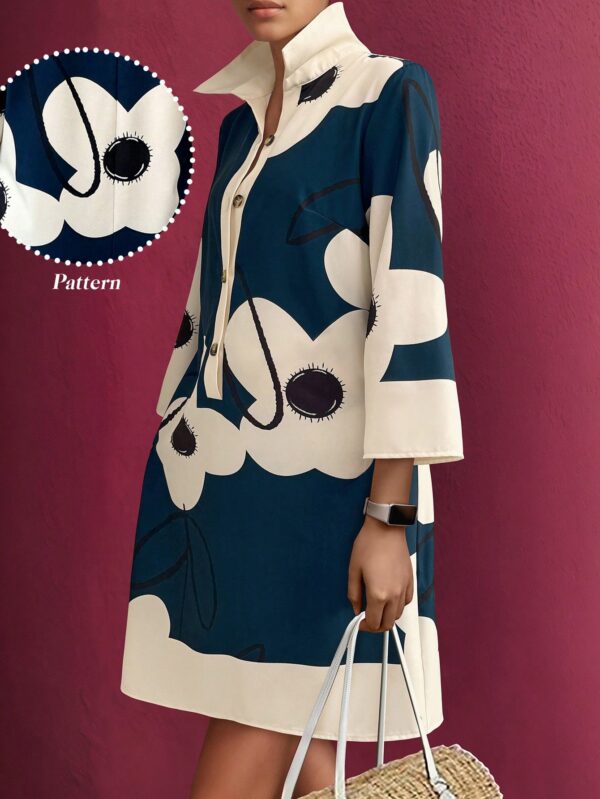 Vestido Camisero Estampado de Manga Larga con Cuello Abotonado - Image 5