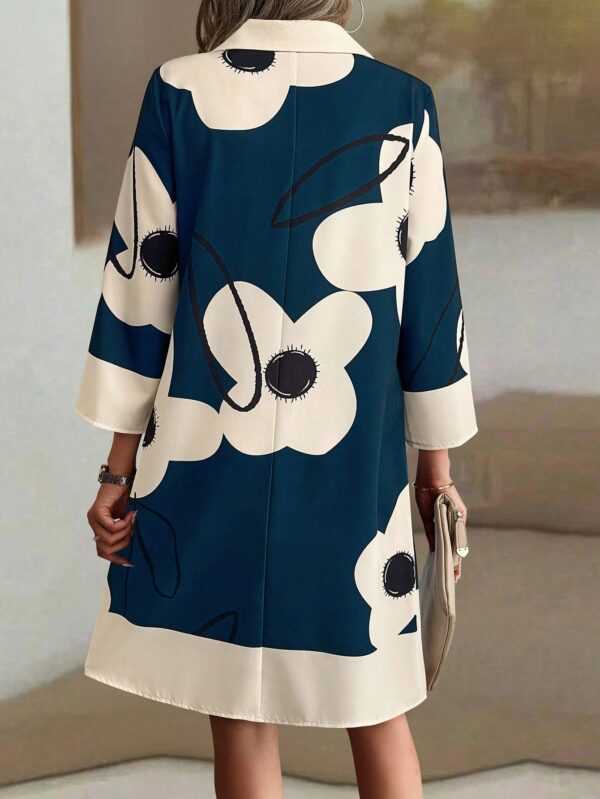 Vestido Camisero Estampado de Manga Larga con Cuello Abotonado - Image 6