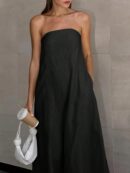 Vestido Largo Casual en Color Sólido con Bolsillos