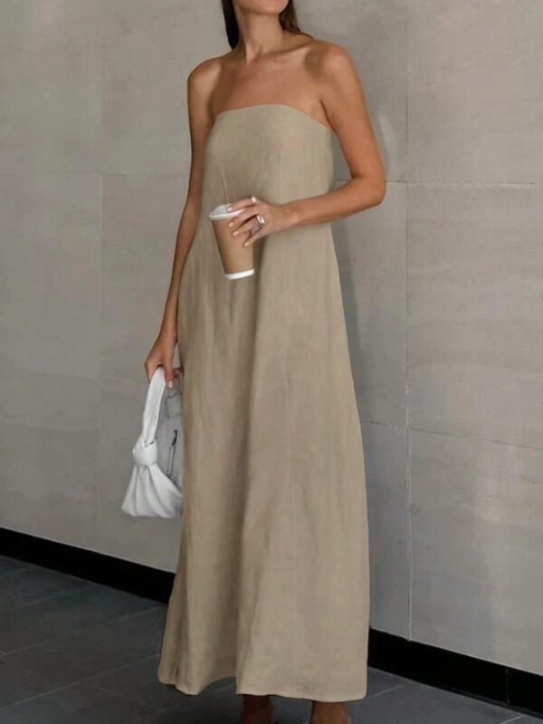 Vestido Largo Casual en Color Sólido con Bolsillos - Image 13