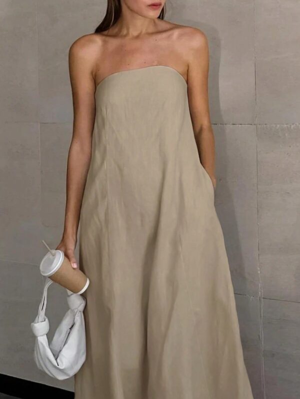 Vestido Largo Casual en Color Sólido con Bolsillos - Image 15