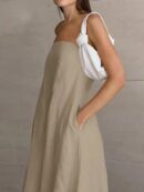 Vestido Largo Casual en Color Sólido con Bolsillos