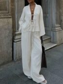 Set Casual de Pantalón Ancho y Top con Lazada Frontal