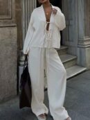 Set Casual de Pantalón Ancho y Top con Lazada Frontal