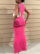 Vestido Ajustado de Cuello Redondo en Color Sólido