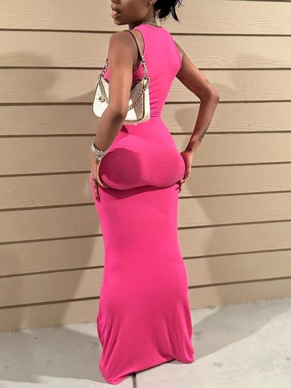 Vestido Ajustado de Cuello Redondo en Color Sólido - Image 13