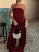 Conjunto Casual de Top Bandeau y Falda en Color Sólido