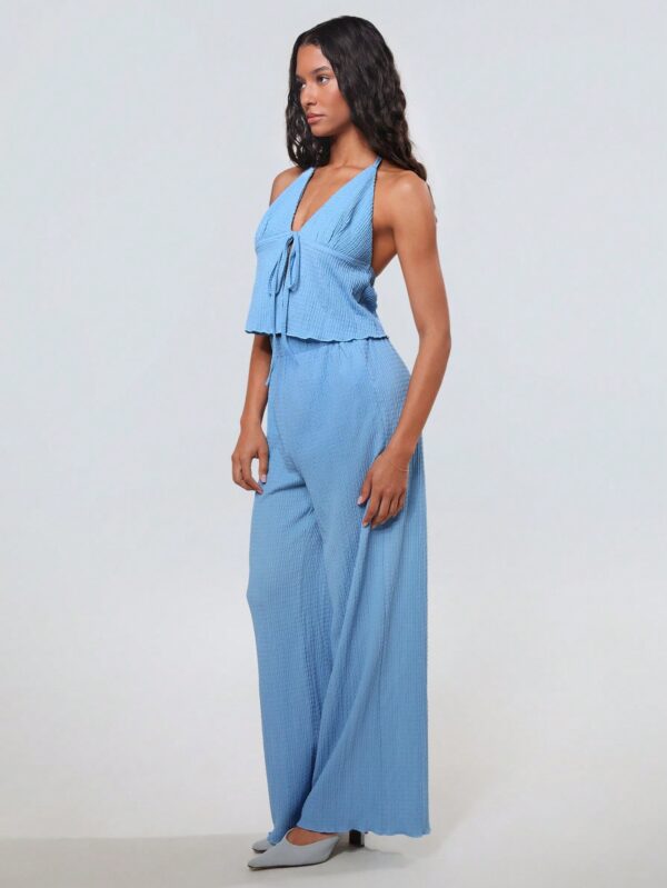 Set de Camisola Plisada y Pantalón Ancho de Textura Suave y Elegante - Image 40