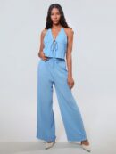 Set de Camisola Plisada y Pantalón Ancho de Textura Suave y Elegante