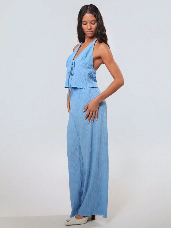 Set de Camisola Plisada y Pantalón Ancho de Textura Suave y Elegante - Image 38