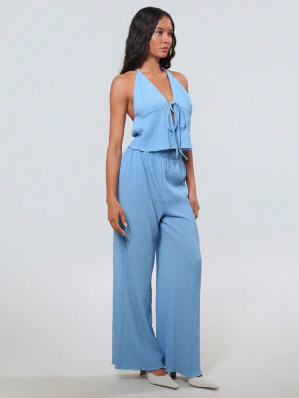 Set de Camisola Plisada y Pantalón Ancho de Textura Suave y Elegante - Image 39