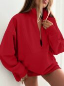 Buzo Cuello Alto con Medio Cierre y Capucha - Estilo Casual