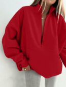 Buzo Cuello Alto con Medio Cierre y Capucha - Estilo Casual