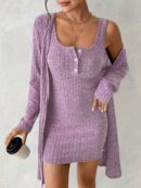 Conjunto de Vestido y Chaqueta en Tejido de Punto Azul