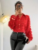 Camisa Casual Manga Larga con Bolsillo y Hombros Caídos