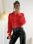 Camisa Casual Manga Larga con Bolsillo y Hombros Caídos