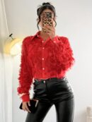 Camisa Casual Manga Larga con Bolsillo y Hombros Caídos
