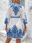 Vestido Casual Estampado con Cintura Alta y Manga Linterna