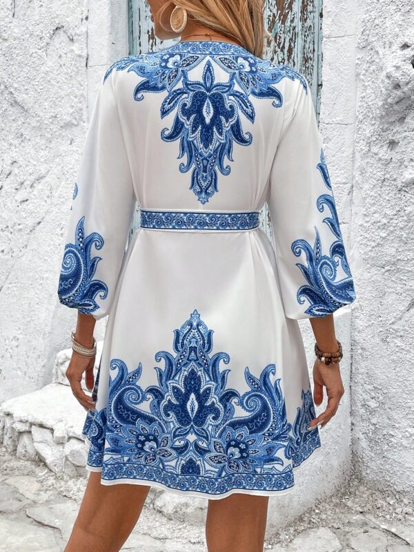 Vestido Casual Estampado con Cintura Alta y Manga Linterna - Image 8