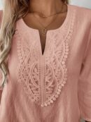 Blusa Casual de Manga Tres Cuartos en Color Sólido con Cuello V