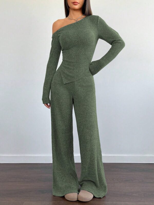 Conjunto Casual de Invierno Asimétrico 2 Piezas: Camiseta y Pantalón Ancho - Image 19