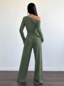 Conjunto Casual de Invierno Asimétrico 2 Piezas: Camiseta y Pantalón Ancho