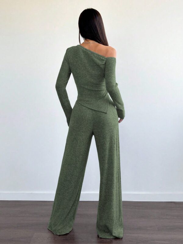 Conjunto Casual de Invierno Asimétrico 2 Piezas: Camiseta y Pantalón Ancho - Image 20