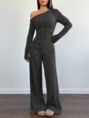 Conjunto Casual de Invierno Asimétrico 2 Piezas: Camiseta y Pantalón Ancho
