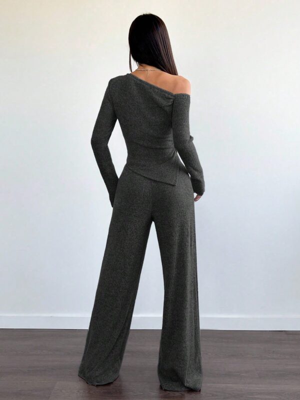 Conjunto Casual de Invierno Asimétrico 2 Piezas: Camiseta y Pantalón Ancho - Image 38