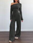 Conjunto Casual de Invierno Asimétrico 2 Piezas: Camiseta y Pantalón Ancho