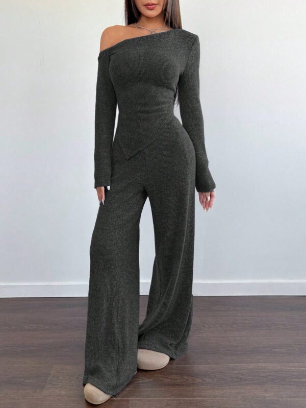 Conjunto Casual de Invierno Asimétrico 2 Piezas: Camiseta y Pantalón Ancho - Image 40