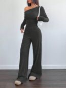 Conjunto Casual de Invierno Asimétrico 2 Piezas: Camiseta y Pantalón Ancho