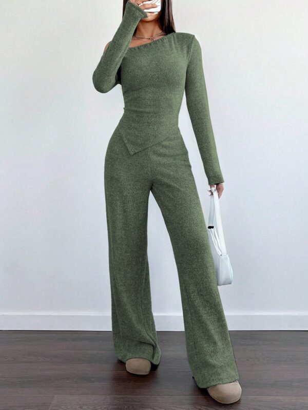 Conjunto Casual de Invierno Asimétrico 2 Piezas: Camiseta y Pantalón Ancho - Image 21